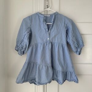 Zara Girls Blue & White Striped 3/4 sleeve dress size 7